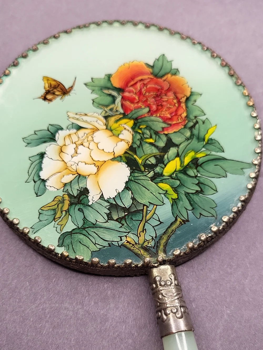 Vintage Hand Held Mirror with Jade Handle